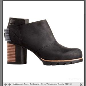 Sorel Addington Strap Black Bootie Block Heel